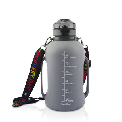 Collapsible Water Bottle, 2L Large Capacity Jug with Time Markers and Carry Strap, for Gym and Travel