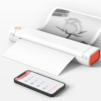 Portable A4 Thermal Printer, Inkless Mobile Document Printer with 13mm/s Monochrome Printing