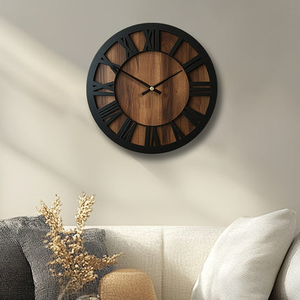 Large Wall Clocks for Living Room, Vintage Roman Numeral Clock with Wooden Face, Silent Farmhouse Wall Clock_08