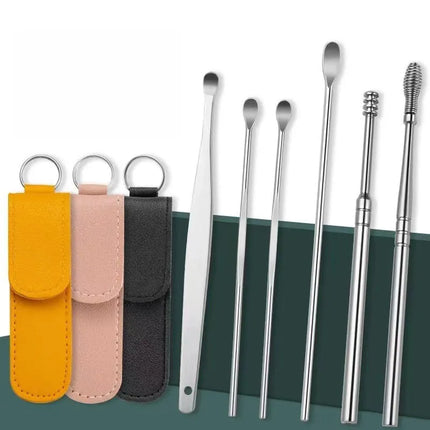 Stainless Steel Ear Cleaning Tool Set, Reusable Polished Ear Picks, Portable Ear Care Kit, 5 Color Options