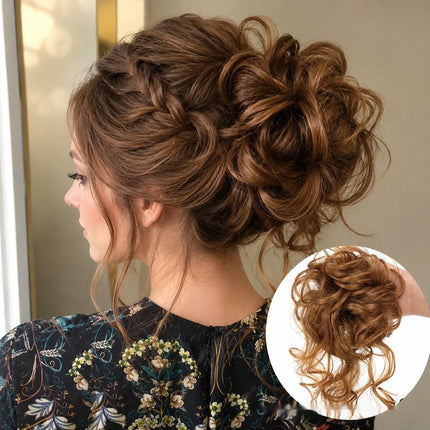 Curly Hair Bun Extension, Clip In Messy Bun Hair Piece with Loose Curls, 12 Colors, for Updos and Volume