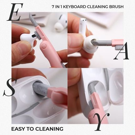 7 in 1 Electronics Cleaning Kit with Keycap Puller, Flocking Sponge and Nylon Brush for Headsets and Keyboards, 3 Colors