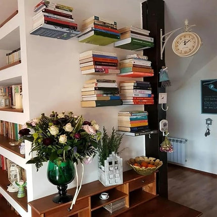Floating Wall Bookshelf, Black and White, Minimalist Wall Mounted Book Display Shelf for Living Room and Home Office
