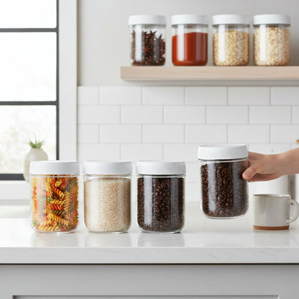 Airtight Glass Food Storage Jars Set with Stackable Design | Keep Meals Fresh for Pantry and Fridge
