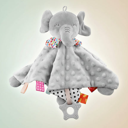 Baby Security Blanket Elephant Lovey with Teething Element | Soft Comforter for Calming Newborns