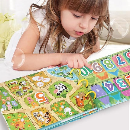 Toddler Busy Book, Interactive Quiet Book with Matching Numbers, Shapes and Animal Activities, 4 Themes for Preschool Learning at Home
