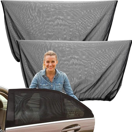 Car Window Shades with Breathable Mesh for Sun, Heat and Insects, Stretchy Slip On Fit for Front or Rear Windows