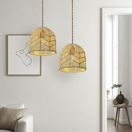Handwoven Rope Pendant Shade with Natural Paper Design | Rustic Light Fixture for Soft Ambient Glow