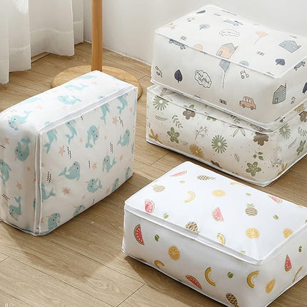 Blanket Storage Bags for Closet and Under Bed, Quilt Organizer in Small, Large and Extra Large Sizes with 4 Printed Designs