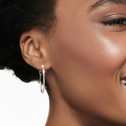 Diamond Oval Hoop Earrings in Polished Sterling Silver | Elegant Gift for Mother's Day and Special Occasions
