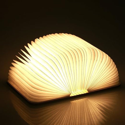 Folding Book Lamp with Warm Diffused Light, USB Rechargeable Book Shaped Lamp for Bedside, Shelf and Desk