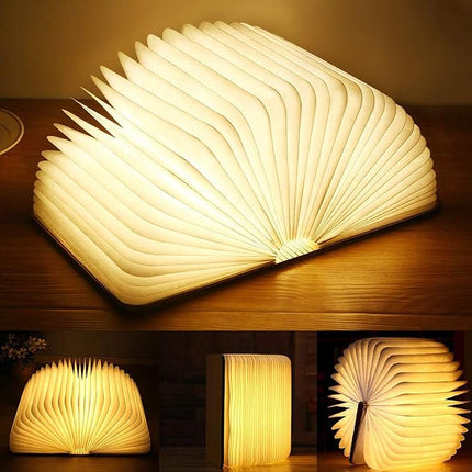 Folding Book Lamp with Warm Diffused Light, USB Rechargeable Book Shaped Lamp for Bedside, Shelf and Desk