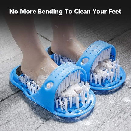 Shower Foot Scrubber Slipper with Bristles and Oval Grinding Stone for Washing and Exfoliating Feet