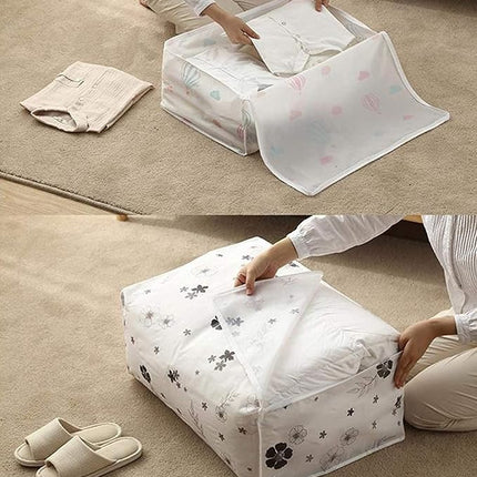 Blanket Storage Bags for Closet and Under Bed, Quilt Organizer in Small, Large and Extra Large Sizes with 4 Printed Designs