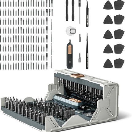 Electric Screwdriver Kit with 180 Interchangeable Bits, Powered Precision Driver Set for Electronics and Appliances