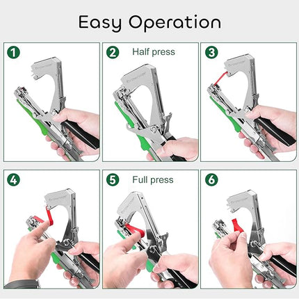 Plant Tying Machine for Garden Plants and Stems, Squeeze Action Tool with Tape and Staples, Ties Plants 5 Times Faster