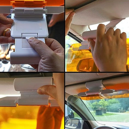 Anti-Glare Car Sun Visor Extender with Clip-On Mount, Amber Shade for Day and Night Driving Visibility