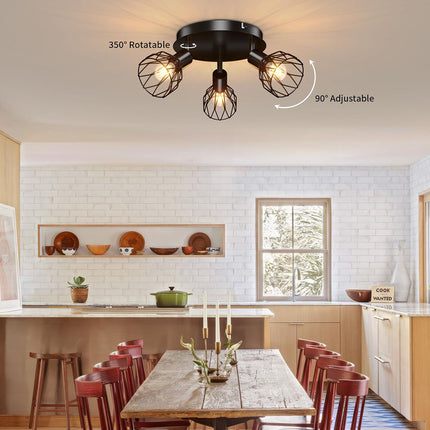 Adjustable Black Spotlight Ceiling Light with Industrial Design | Versatile Illumination for Kitchens and Living Areas