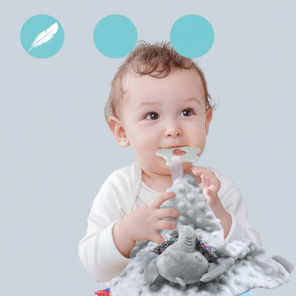 Baby Security Blanket Elephant Lovey with Teething Element | Soft Comforter for Calming Newborns