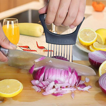 Food Slicing Holder with Sharp Holding Pins and Non-Slip Grip for Even Slices of Tomatoes and Onions
