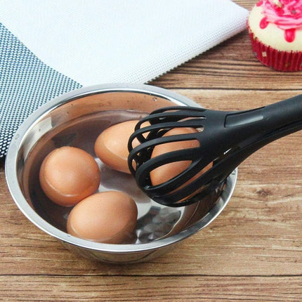 3-in-1 Kitchen Whisk Tongs, Slotted Whisk, Food Tongs and Strainer in One Utensil for Eggs, Pasta and Salads, Black