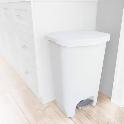 13 Gallon White Kitchen Trash Can with Step Pedal & Odor Protection | Hands-Free Disposal for Cleanliness