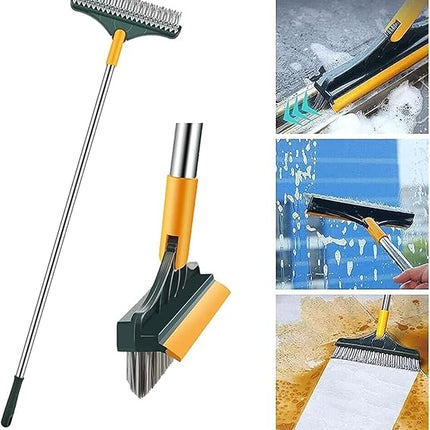 Scrub Brush with 120 Degree Rotating Head, Long Handle Cleaning Brush with Squeegee for Bathroom Tile and Corners