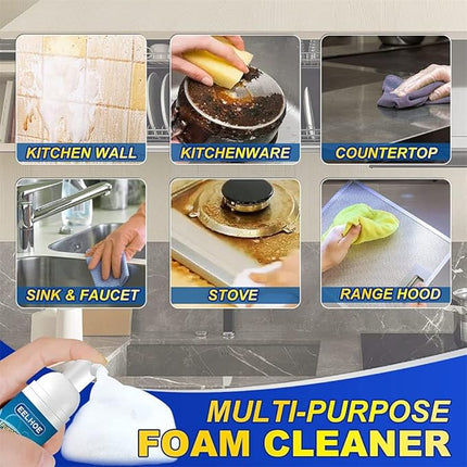 Kitchen Foam Cleaner Spray, Rinse Free Grease Degreaser for Range Hoods, Ovens, Stainless Steel Sinks, Countertops and Tile