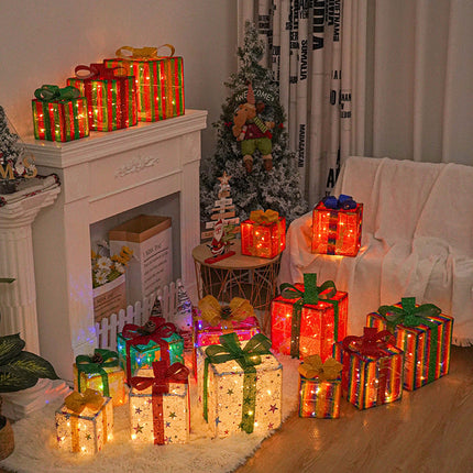 Lighted Christmas Gift Boxes, Set of 3 with 50 LED Beads and Waterproof Shells for Indoor and Outdoor Decor