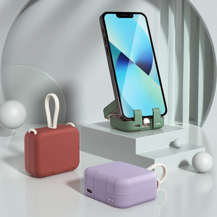 Mini Power Bank with Built In Phone Stand, Portable Charger for Lightning and Type C Phones