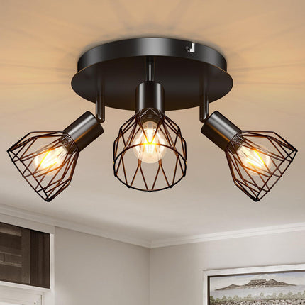 Adjustable Black Spotlight Ceiling Light with Industrial Design | Versatile Illumination for Kitchens and Living Areas
