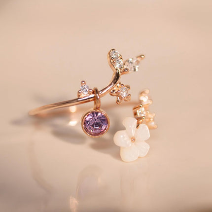 Birthstone Flower Ring with Adjustable Design & Cubic Zirconia Accents | Elegant Gift for Mother's Day and Special Occasions