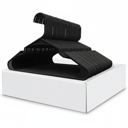 Heavy-Duty Plastic Clothes Hangers Set with Built-in Strap Hooks | Slim Design for Space Saving Closet Organization
