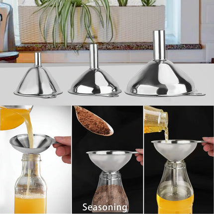 Stainless Steel Funnel Set with 3 Sizes & Cleaning Brushes | Durable Kitchen Tool for Easy Bottle Filling