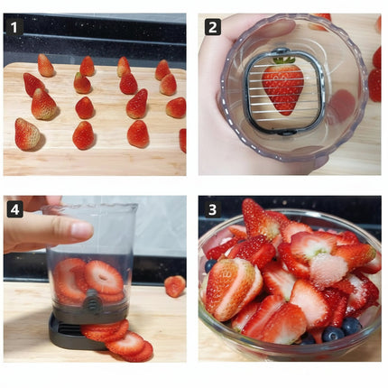 8-Blade Fruit Slicer with Removable Stainless Steel Blades | Quick Strawberry Cutting for Fruit Salads and Snacks