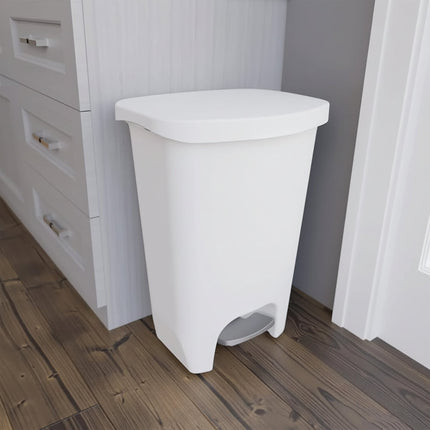 13 Gallon White Kitchen Trash Can with Step Pedal & Odor Protection | Hands-Free Disposal for Cleanliness
