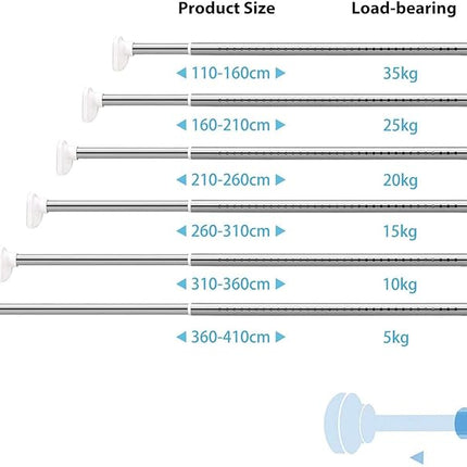 Adjustable Tension Curtain Rod, Extends 110cm to 410cm, No Drill Indoor Clothes Drying Rail