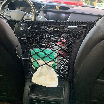 Car Seat Back Storage Net and Rear Pet Barrier with Adjustable Straps and Hooks for Cars, SUVs and Trucks
