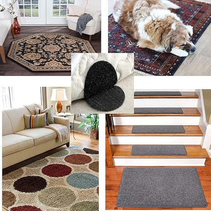 Anti-Slip Fabric Grip Stickers for Rugs, Blankets and Chair Cushions, Reusable No-Residue Adhesive, Black or White