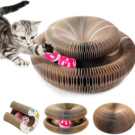 Cat Scratcher with Rolling Ball, Honeycomb Cardboard Scratching Toy for Indoor Cats, Roomy Enough for Multiple Cats