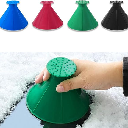 Round Car Ice Scraper with Ice Breaker Spikes, Cone Grip Windshield Snow Scraper for Gloved Hands, 4 Winter Colors