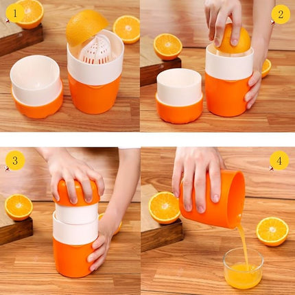 Manual Citrus Juicer with Ridged Reamer and Built In Strainer, Compact Hand Press for Home and Travel