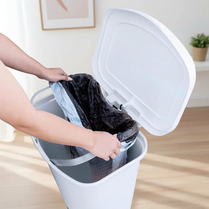 13 Gallon White Kitchen Trash Can with Step Pedal & Odor Protection | Hands-Free Disposal for Cleanliness