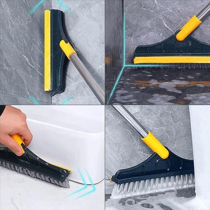 Scrub Brush with 120 Degree Rotating Head, Long Handle Cleaning Brush with Squeegee for Bathroom Tile and Corners