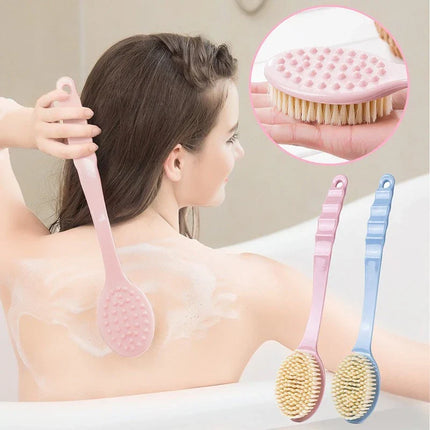 Soft Bristle Body Bath Brush, Long Handle Back Scrubber for Gentle Shower Exfoliation and Even Lather, Pink or Blue