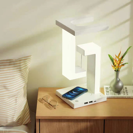Levitating Desk Lamp with Wireless Phone Charging, Magnetic Floating LED Night Light with Adjustable Brightness