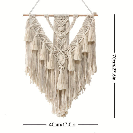Bohemian Macrame Wall Hanging with Cascading Fringe | Handmade Woven Tapestry for Cozy Home Decor
