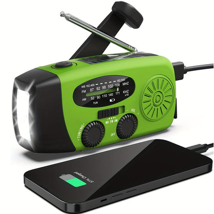 NOAA Weather Radio, Hand Crank Emergency Radio with Solar Power Bank, Portable FM Radio with Flashlight and SOS Alarm
