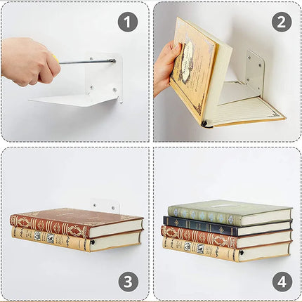 Floating Wall Bookshelf, Black and White, Minimalist Wall Mounted Book Display Shelf for Living Room and Home Office