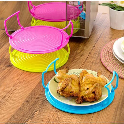 Microwave Cooking Tray with Insulated Side Holders, Two Tier Microwave Rack for Heating Two Dishes at Once